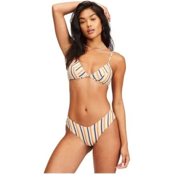 NWT Billabong  Multi - Brown & Yellow Stripe Triangle Bikini Top, size L… - Picture 12 of 12